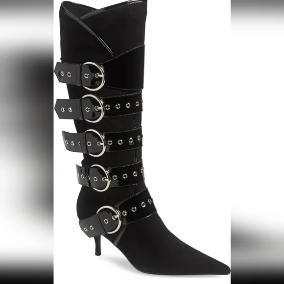 Jeffert Campbell Seatbelt Suede Patent Leather Boots Buckle Designer #61 - Picture 8 of 15